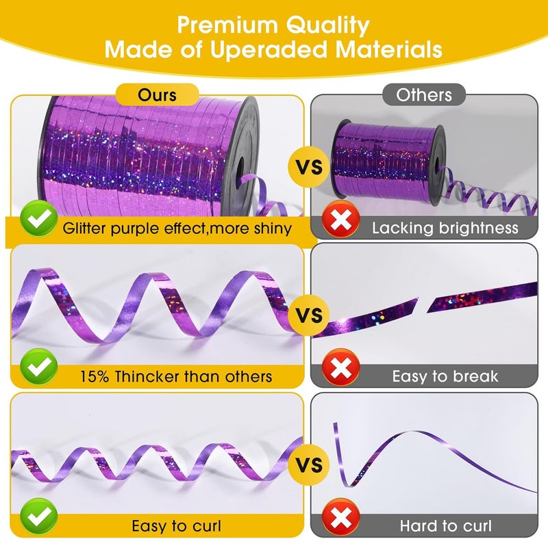 OMISELIO Purple Curling Ribbon - 500 Yard Shiny Metallic Curling Ribbon for Gift Wrapping, Balloons, Halloween & Birthday Parties - Image 2